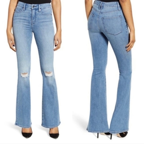 Good American Hi Rise ripped flare jeans - Picture 1 of 13